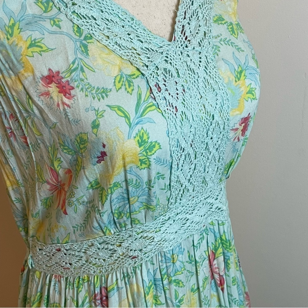 Vintage April Cornell Maxi Dress XXS Floral Crochet & Smocking Cottagecore